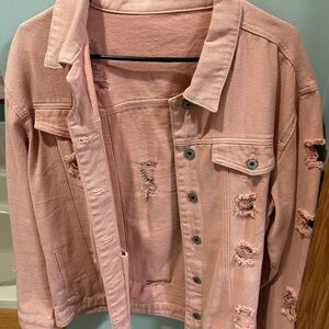 Distressed Pink Denim Jacket